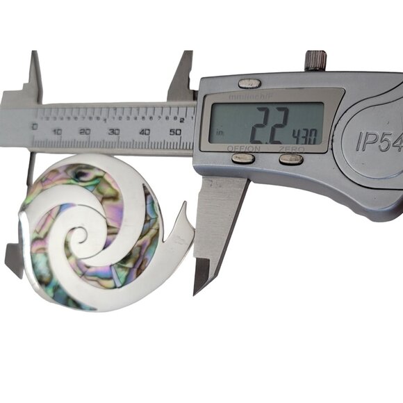 Mexico TH-24 925 Sterling Silver Abalone Inlay Snail Spiral Brooch Pendant L48 - Picture 8 of 9